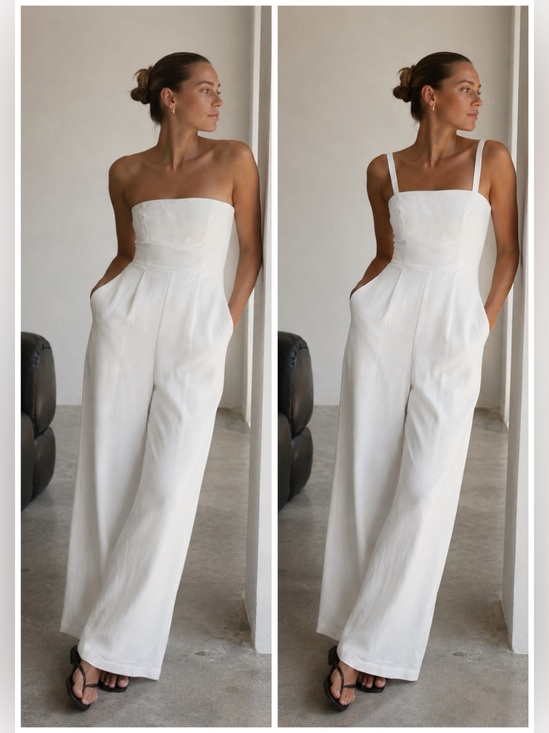 wild fable Pants - Wild Fable White Wide Leg Jumpsuit Removable Straps Size M NWT